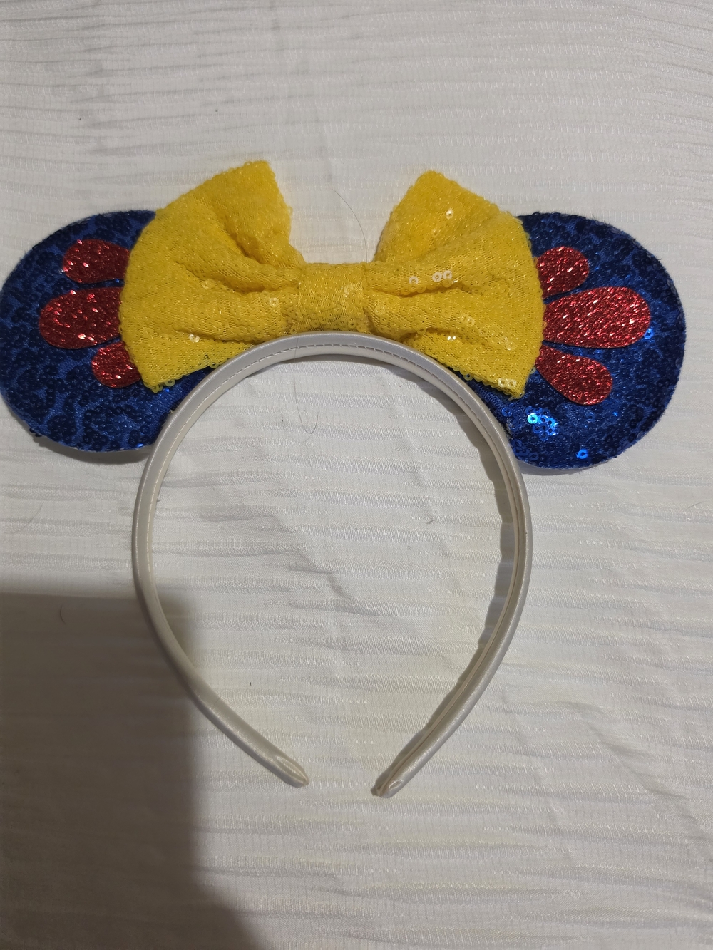 Sequin Mouse Ear Headband with Yellow Bow -Snow White